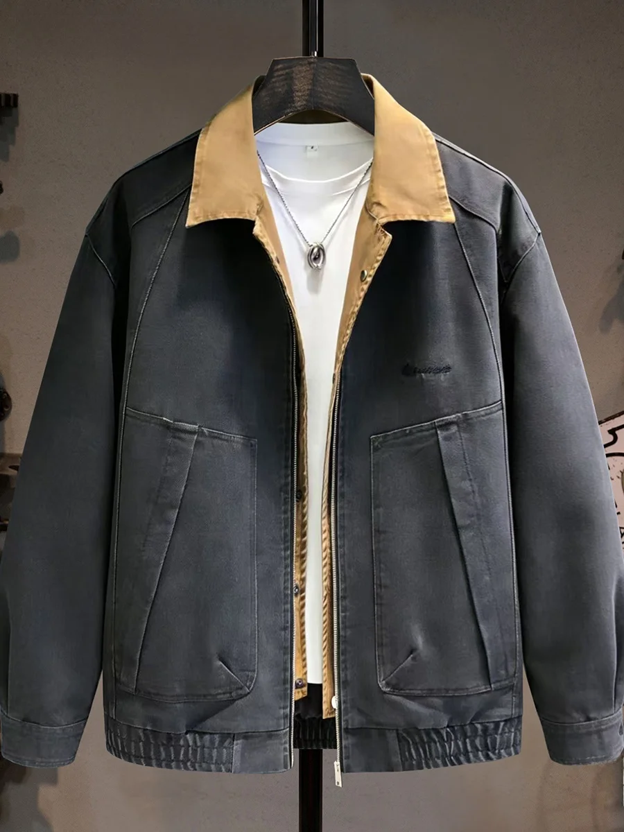 

Outdoor Casual Men's Workwear Sle Jaet Trendy Retro Design Polyester Lenzing Lyocell Cotton Blend Anti-Wrinkle Zipper Clo...