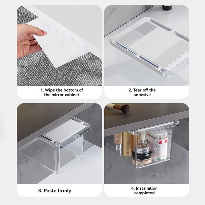 Under Desk Storage Box Self  Adhesive Table Storage Drawer Office Pen Holder Organizer Home Under-drawer Storage Sundry Boxes