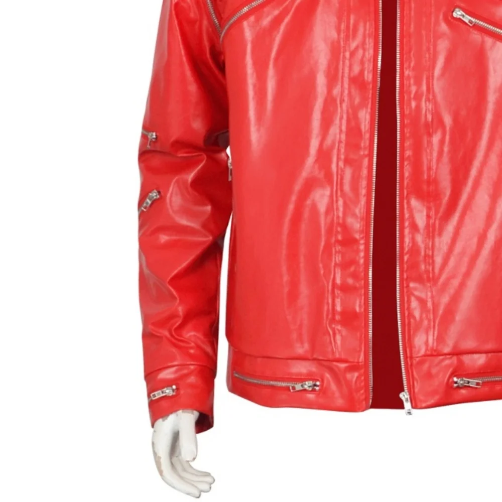 Men's For Michael Jackson Cosplay Costume Red Faux Leather Jacket Iconic Pop Star Costume Halloween Theme Party Wear Clothes view 6