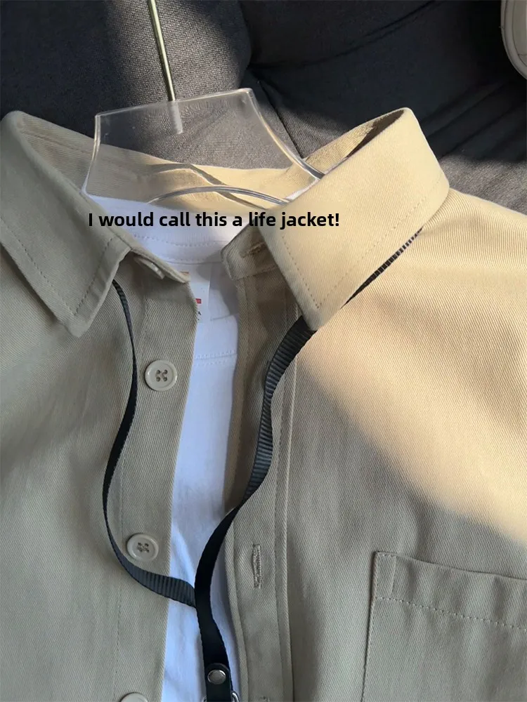 Khaki Open Cardigan Workwear Shirt Men's Long Sleeve Basic Cityboy Layered Shirt Jacket Casual Versatile Youth Trend Autumn Wear