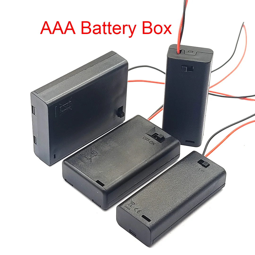 AAA Battery Holder Case Box with Leads with ON/OFF Switch Cover 2 3 4 Slot Standard Battery Containertandard Battery Container