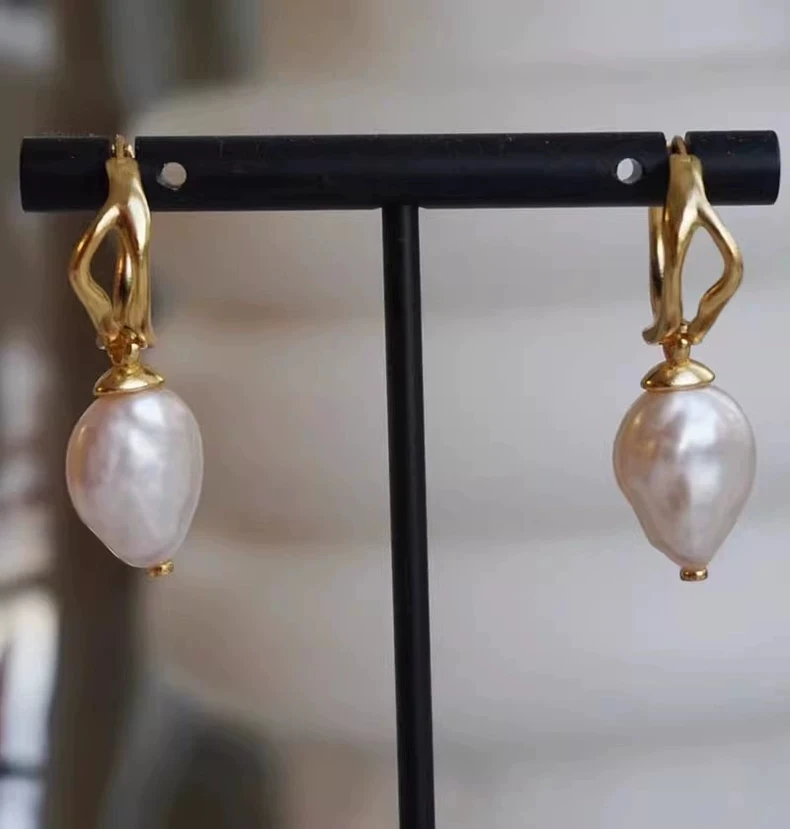 

Brass With 18k Natural Baroque Pearl Drop Earrings Women Jewelry Punk Designer Club Cocktail Party Boho Japan Korean