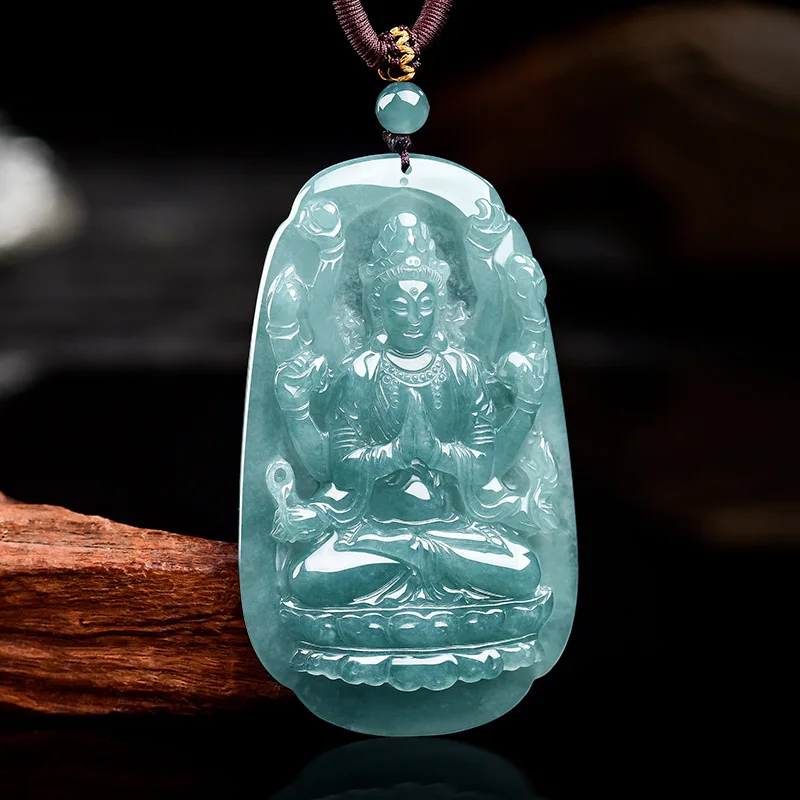 Genuine natural blue water thousand-hand Guanyin pendant, ice jadeite hanging ornament for men and women, SiHui