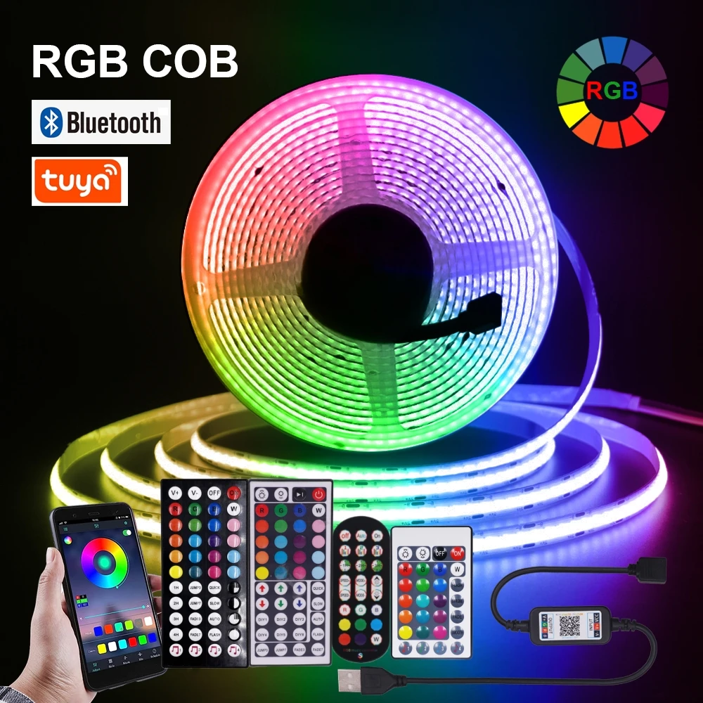 5V RGB COB Dimmable LED Strip Light USB Bluetooth WIFI Remote Control 576LED/M Flexible Tape RA90 High Density Linear Lighting