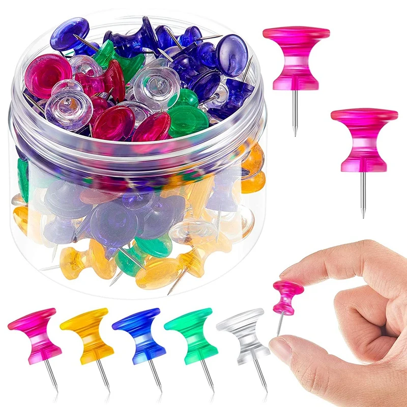 100 Pieces Giant Push Pins Clear Thumb Tacks Steel Point 1 Inch Plastic Heads Pins Marking Pins For Cork Board
