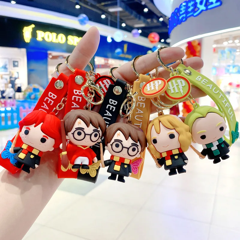 School of Witchcraft and Wizardry Key Chain Kawaii Anime Character Keychains Charms Hogwarts Hermiones Pendant Accessories Gifts