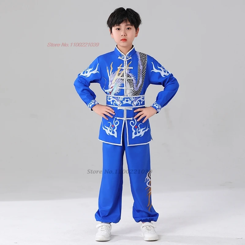 2024 traditional chinese children kung fu wushu costume national dragon print wushu kung fu shaolin training exercise practice