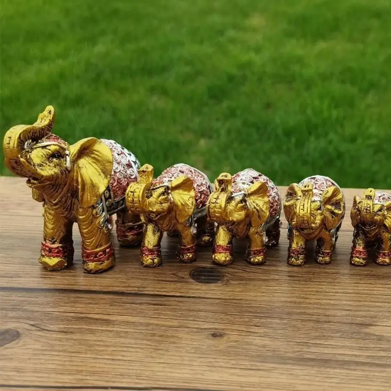 Resin Small Elephants Statues Elephant Family Figurines Animal Sculptures Home Decorations Collection Gift for Women Men B03E