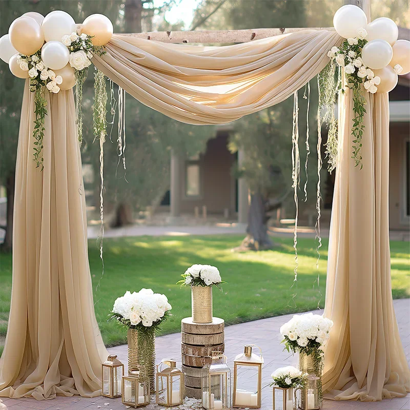 

Arch Drape Fabric Sheer Wedding Decoration Chiffon Tulle Curtain Draping Backdrop Outdoor Home Drapery Champagne Decor Yarn