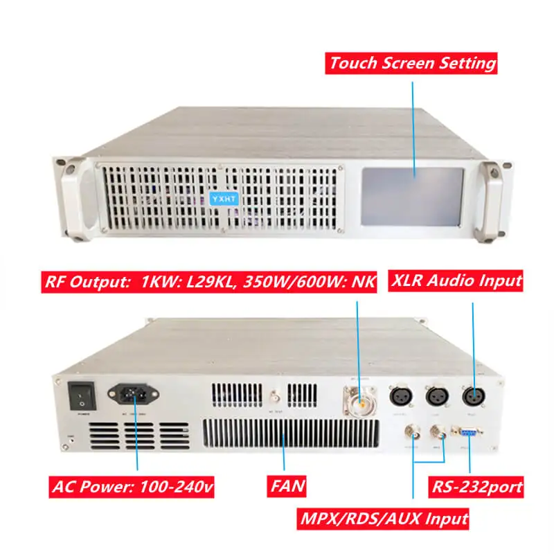 

YXHT-2 Silver Metal FSN-1000T DSP 1000W 1KW FM Radio Broadcast Transmitter with touch screen For Radio Stations 20-30km