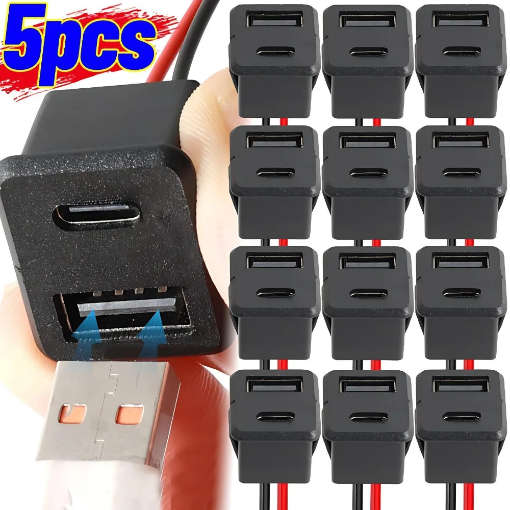 

5/1 шт. двухслойная USB-гнездовая розетка типа C и гнездовая USB-лампа для зарядки, розетка с кабельным разъемом 2A