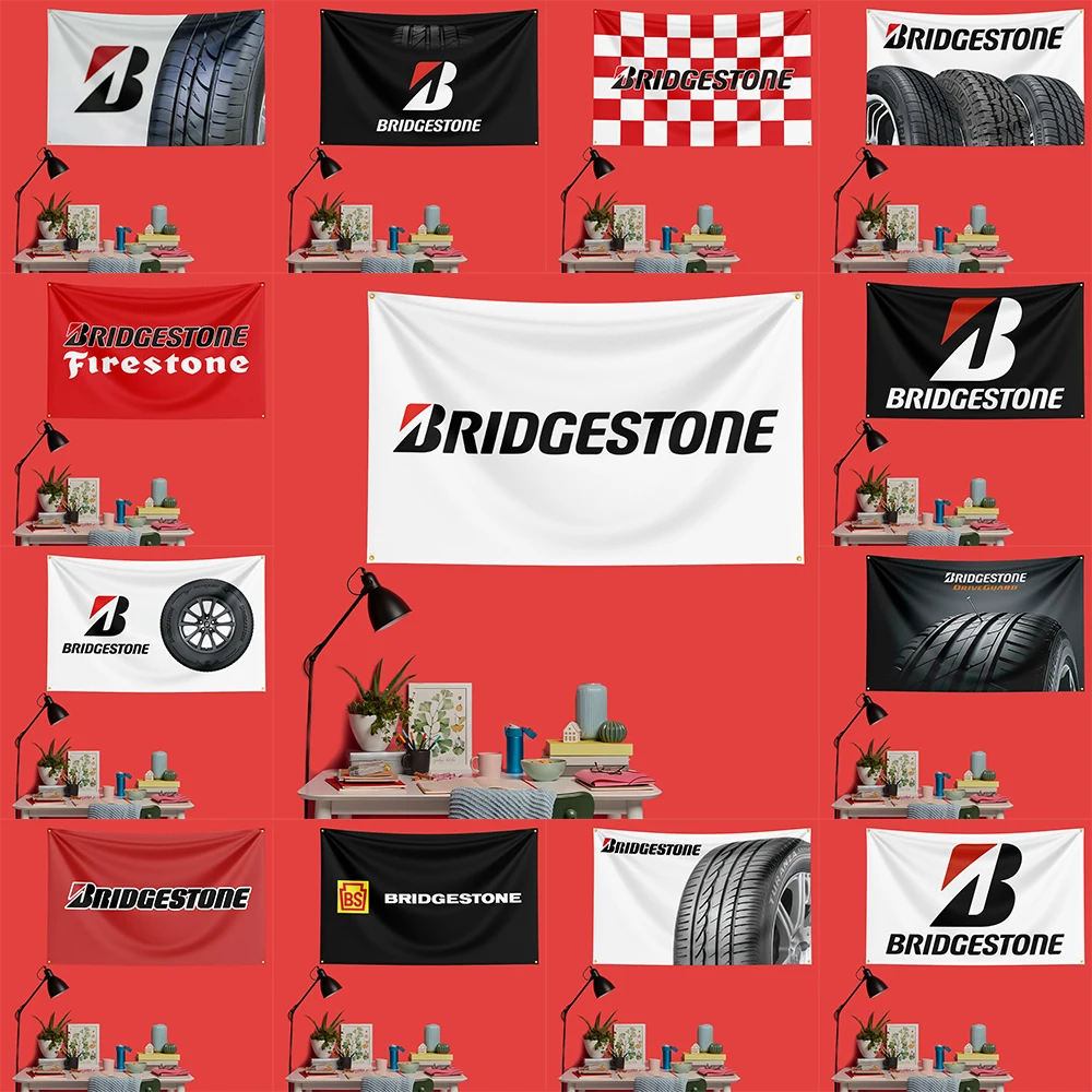 Bandera de neumáticos Bridgestone, decoración de pared de garaje de poliéster para amantes de los automóviles