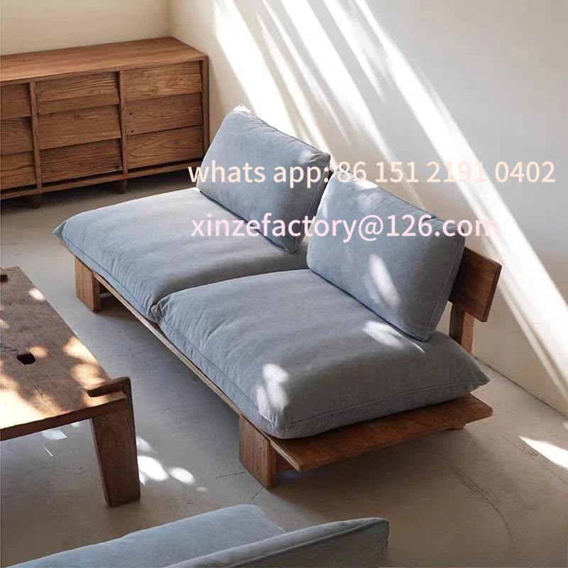 

Customizable Japanese-style wabi-sabi wind solid wood log old elm straight-row sofa combination double