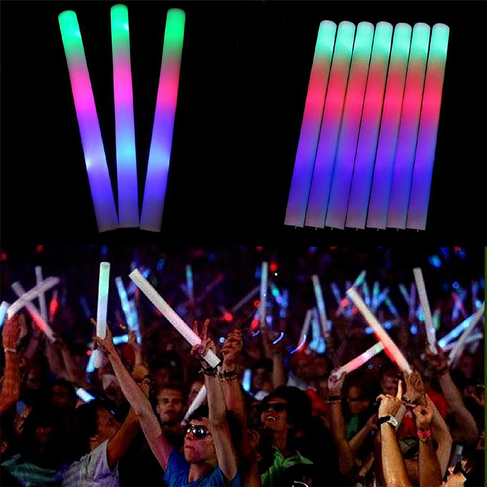 Foam LED Glow Sticks Bulk Colorful RGB Glow Foam Stick Cheer Tube Dark Light for Xmas Birthday Wedding Party Birthday Supplies