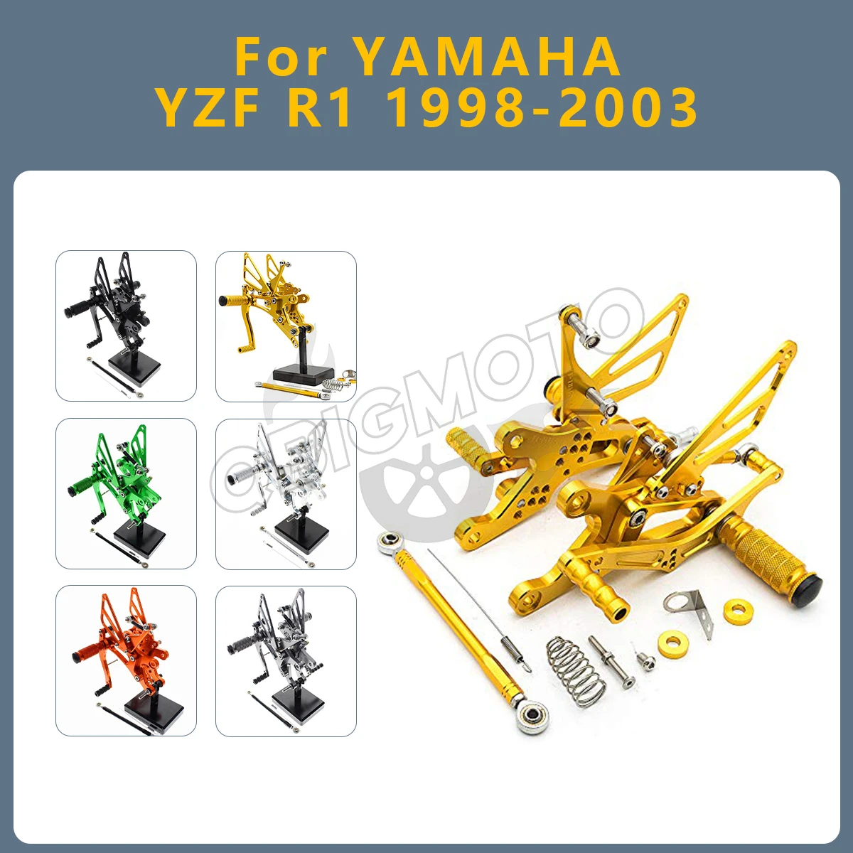 

Motorcycle Rearset Footpeg Rear Footrest Foot Pegs Pedal Rearsets Shifter CNC Adjustable For YAMAHA YZF R1 2003 2002-1998 YZF-R1