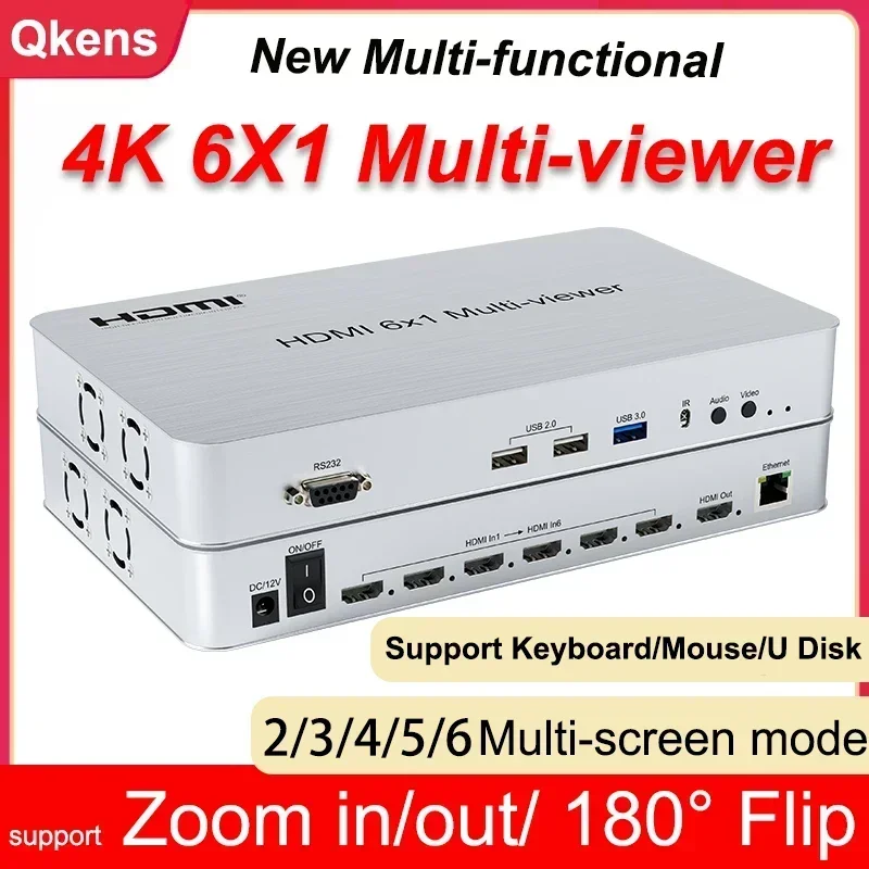 

4K 60 Гц 1080p 6x1 HDMI Multiviewer 2 3 4 5 6 Многоэкранный разветвитель 4x1 Quad Multi-viewer Бесшовный переключатель USB для мыши, клавиатуры