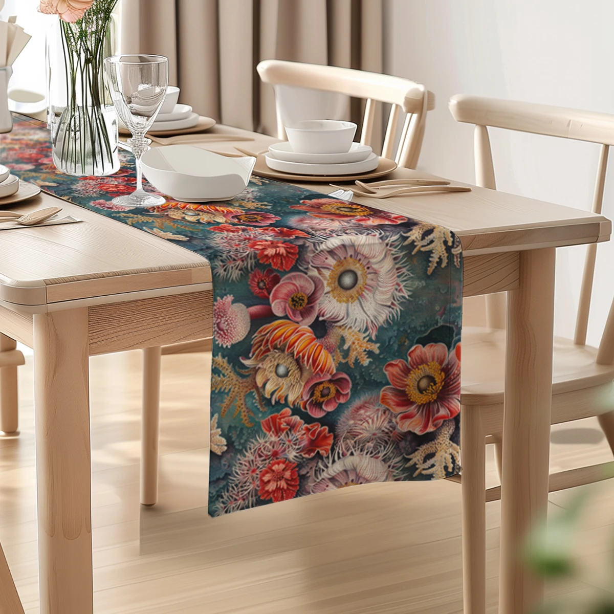 Anemone Coral Table Runner Dresser Decor for Kitchen Holiday Party Table Runners Home Dining Room Kitchen Table Decoration