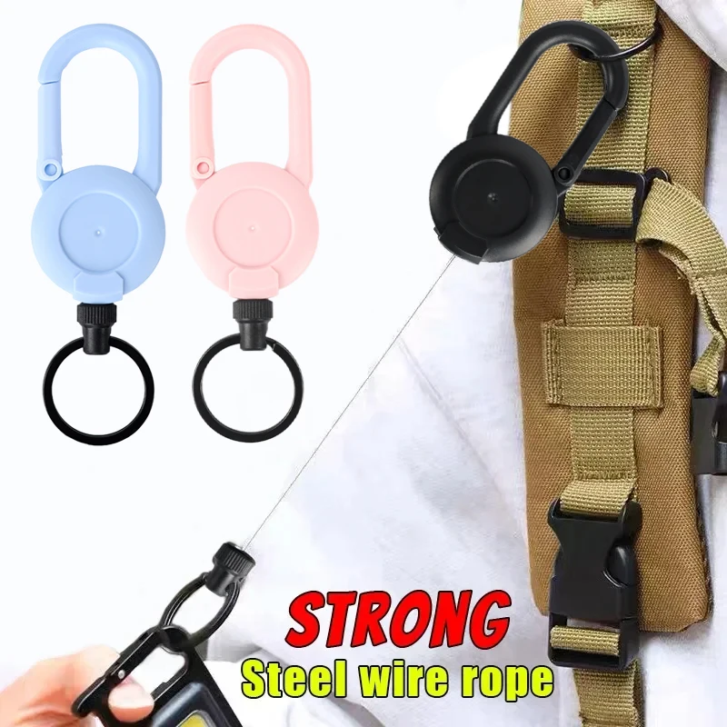 Macaron Color Automatic Retractable Wire Rope Antitheft Easy-to-pull Buckle Rope Elastic Keychain Sporty Retractable Key Ring