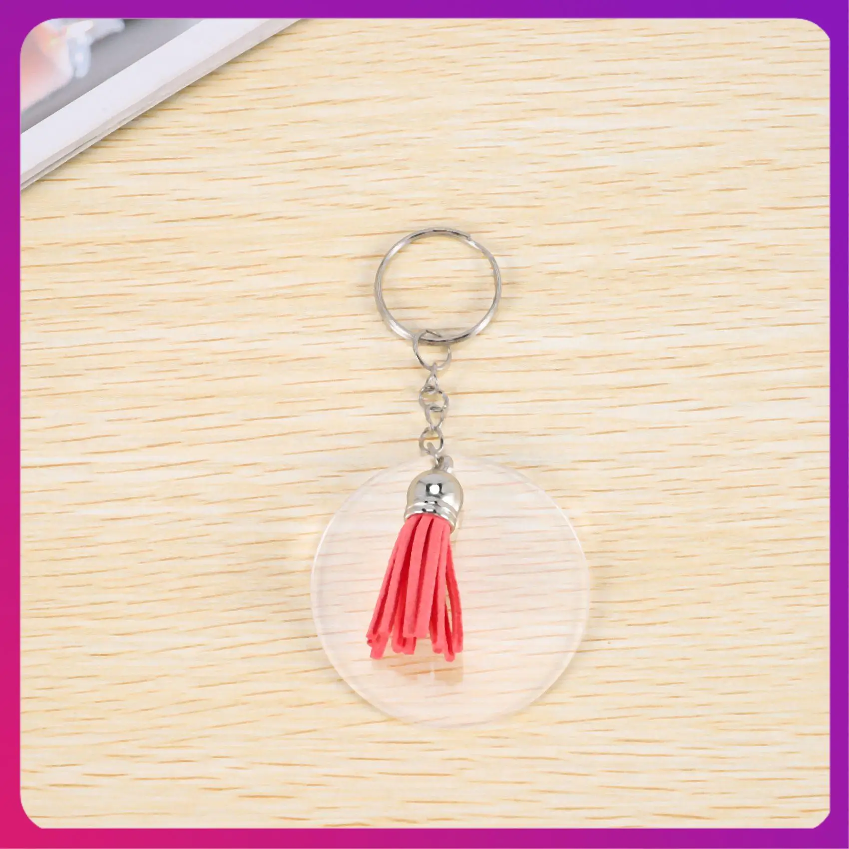 ABKL-64 Pcs Acrylic Transparent Discs Blank Keychains Circle Key Chains And Tassel Pendant Keyring For DIY Project And Crafts
