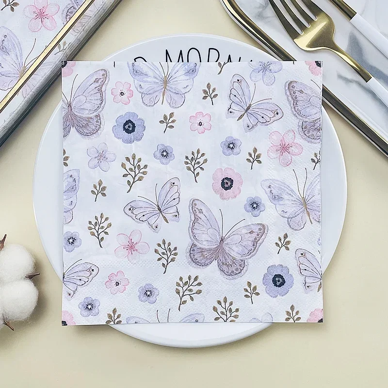 Disposable Colorful Printed Napkins Butterfly Design Hotel Cafe Party Wedding Square Paper Napkin Placemats Food Grade Napkin