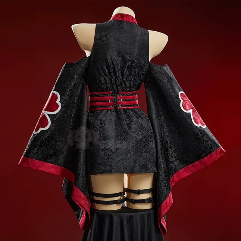 Anime Akatsuki Cosplay Costume Women Sexy Japanese Traditional Kimono Short Dress Belt Sock Set Halloween Carnival Party Clothes view 2