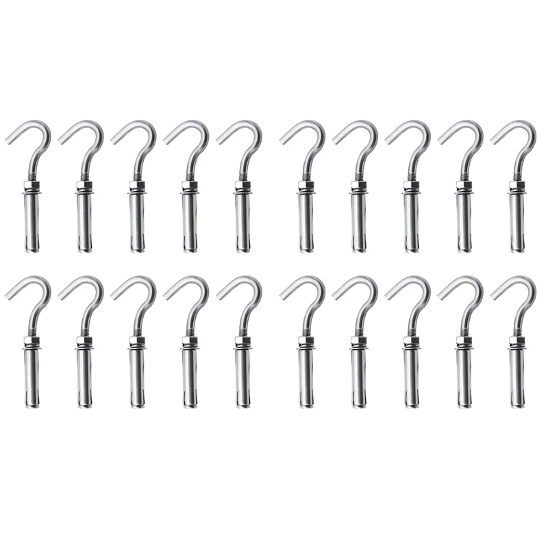 

20PCS Concrete Wall Hook, 304 Stainless Steel Expansion Hook Concrete Hook Open Cup Hook Expansion Bolts For Wall (M6)