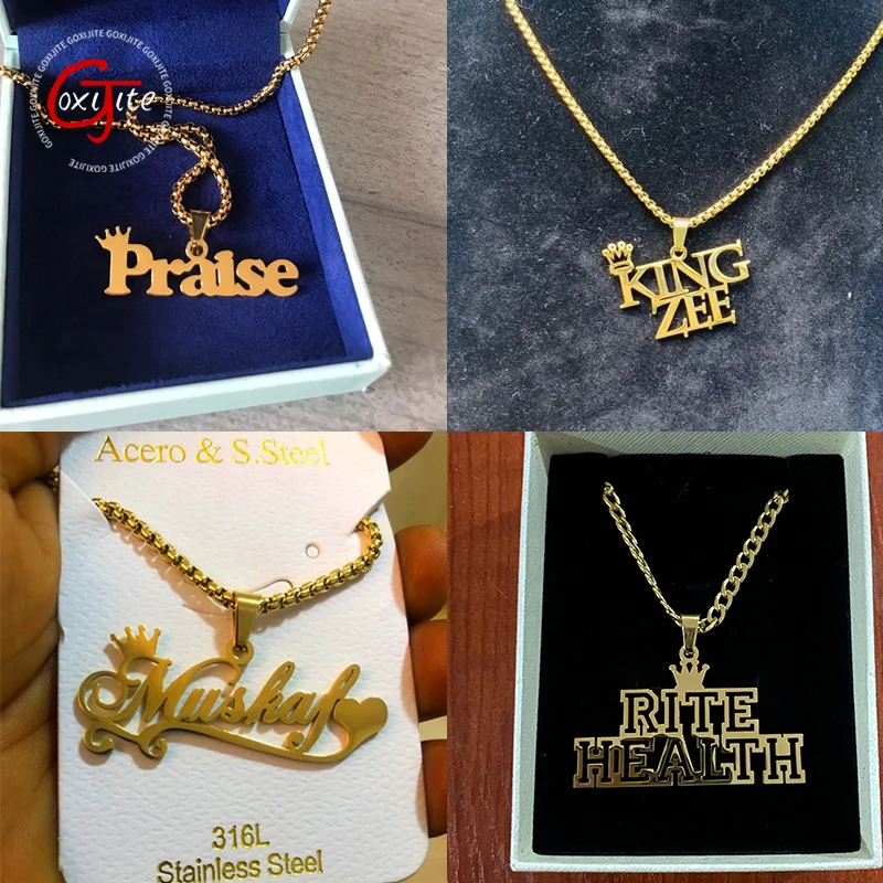 

Goxijite Custom Crown 5cm Long Name Pendant For Men Women Stainless Steel Personalized Big Nameplate Necklace Jewelry Gifts