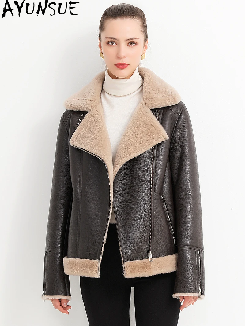 

AYUNSUE 2025 New Shearling Jacket Woman 100% Natural Wool Jackets for Woman Clothes Merino Sheep Fur Jacket Woman Abrigo Mujer