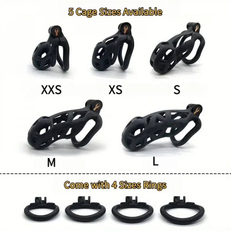New 5 Sizes Male Chastity Cage with Lock and 4 Rings Resin Penis Restraint Virginity Device Adult Supplies Sex Toys for Men 18+