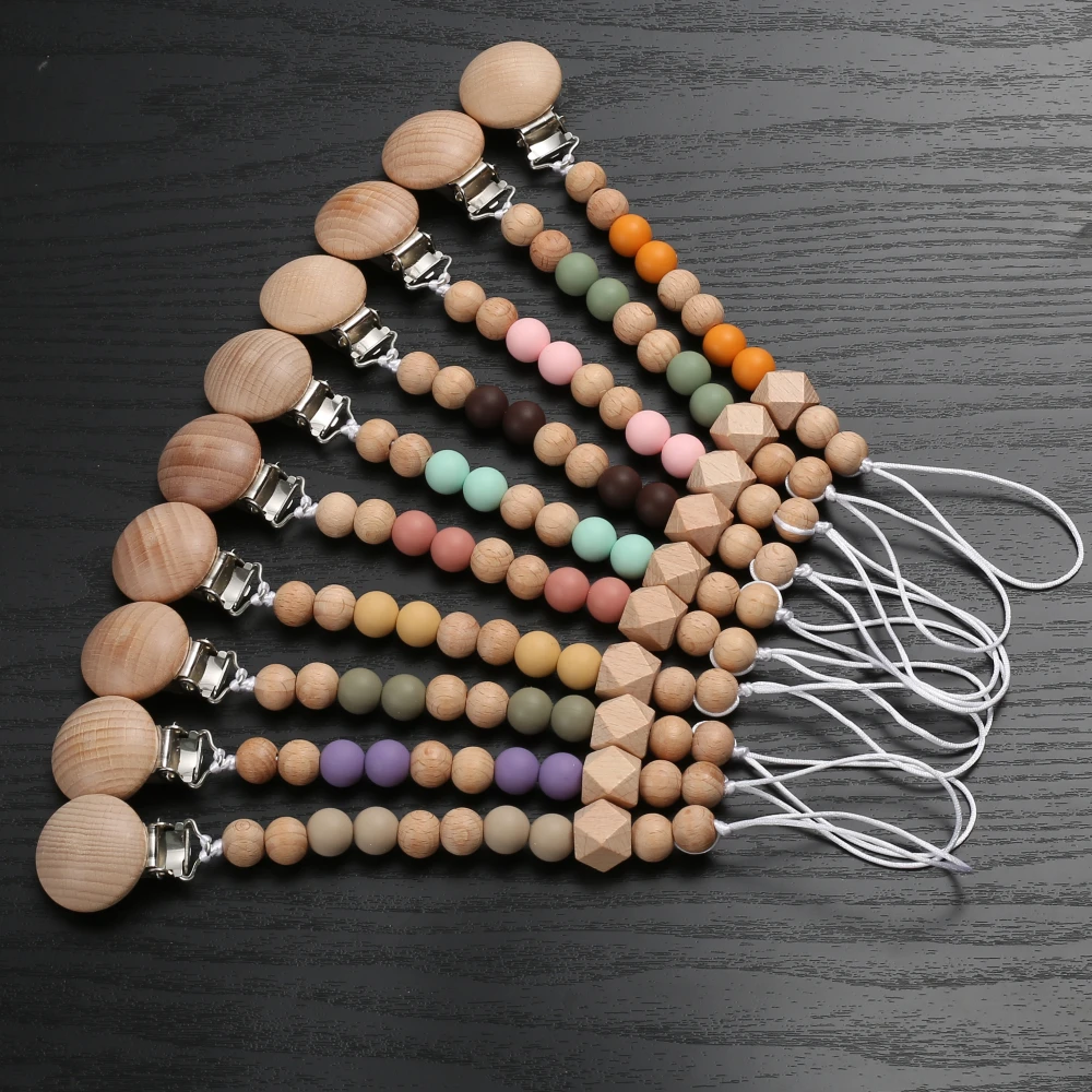 

New Baby Pacifier Clips Silicone Wood Felt Ball Beaded Nipple Chain For Infant Anti-drop Soother Teething Chain Shower Gift