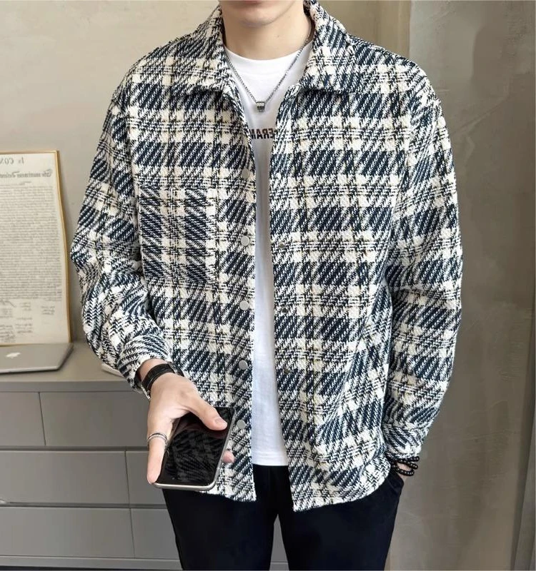 

Мужская куртка в клетку на весну-осень, корейский стиль, повседневная, свободного кроя, с цветочным узором, удлиненная, молодежная мода