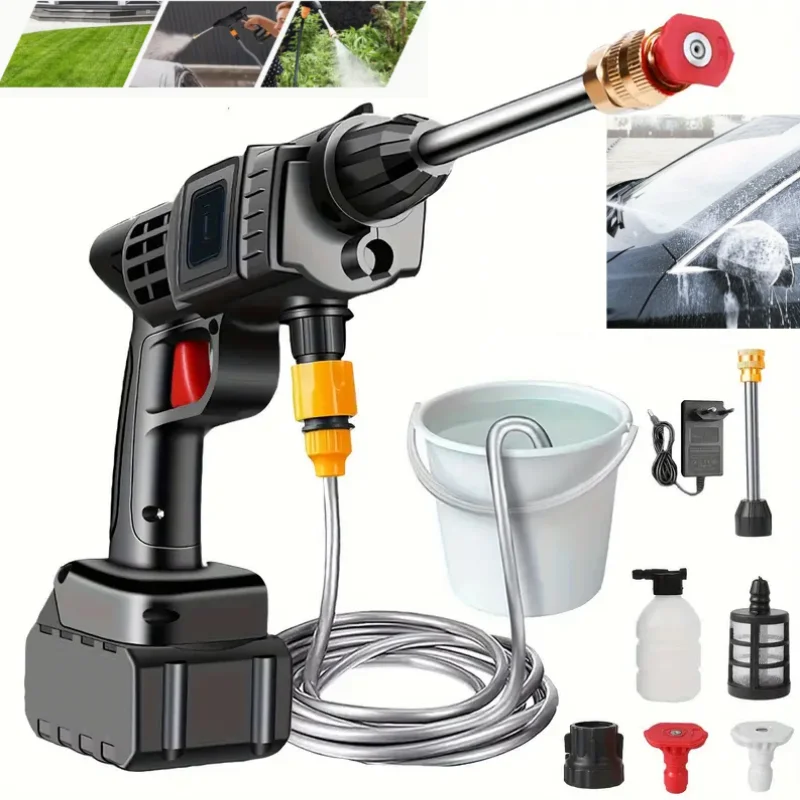 Pistola de agua portátil inalámbrica de alta presión para lavadora de coche, herramientas de lavadora recargables con batería de litio para el hogar de gran potencia