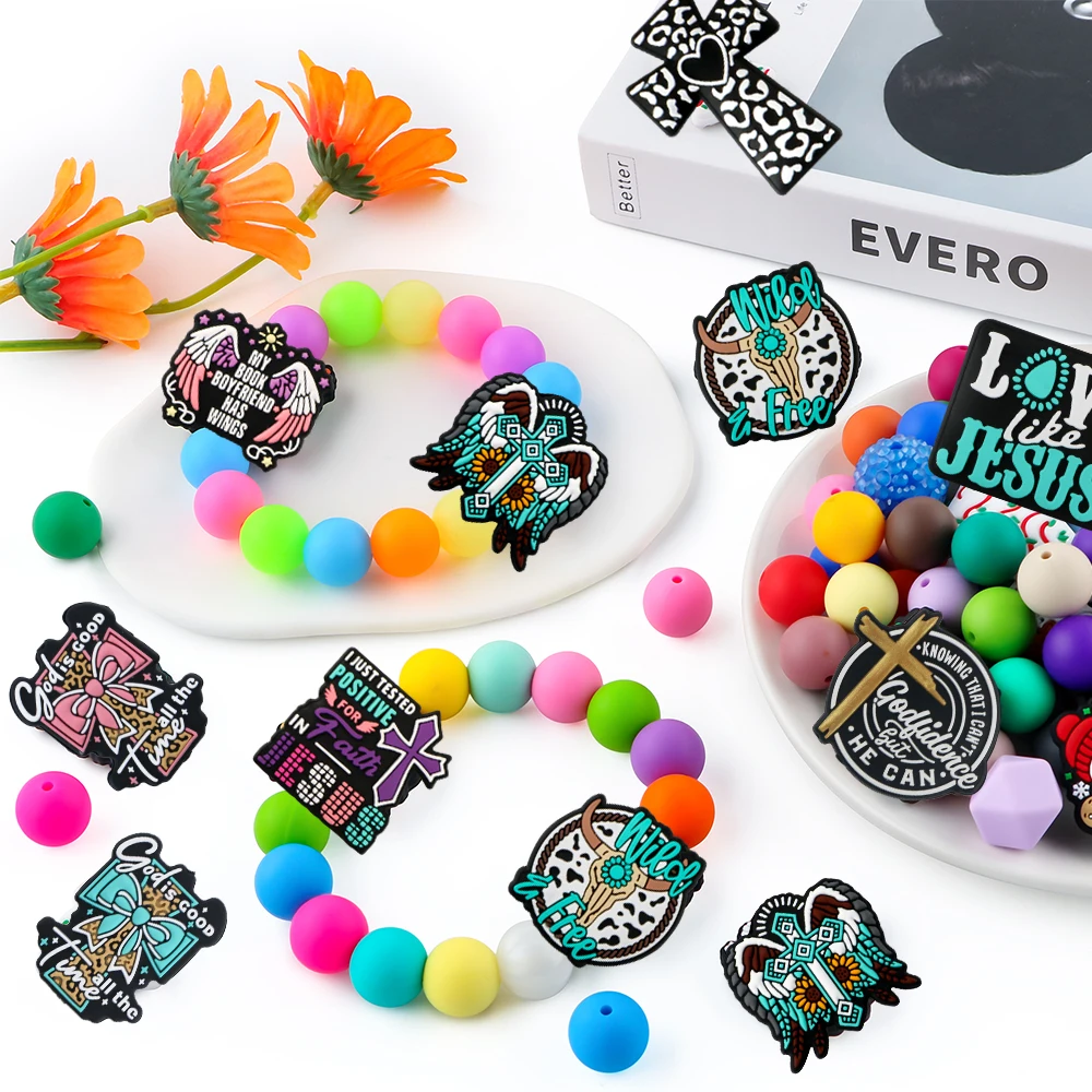 5pcs Silicone New Cross Focus Beads DIY Necklace Bracelet Keychain Pen Handwork Accessories For Jewelry Making