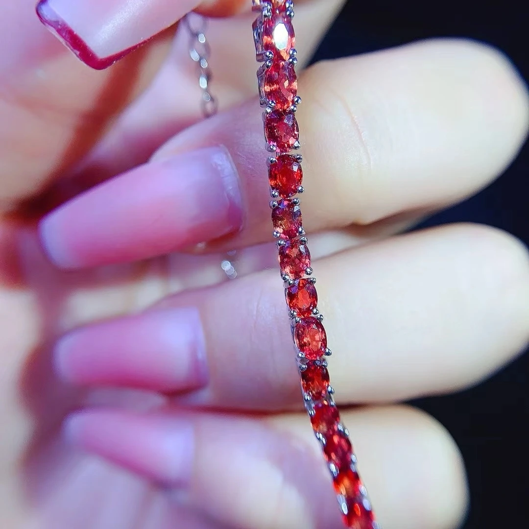 KJJEAXCMY Bestseller Natural Red Sapphire Bracelet High Clarity Lustrous Color Locking S925 Silver Electroplated Jewelry