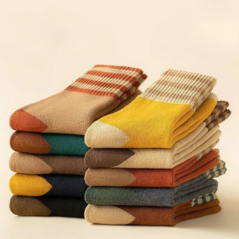 

10 pairs of winter warm socks with cold resistant warm retro sweat absorbing odor proof mid tube socks for winter