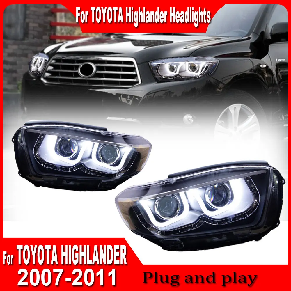 

2PC Head Lamp for Toyota Highlander LED Headlight 2007-2011 Headlights DRL Turn Signal High Beam Angel Eye Projector Lens