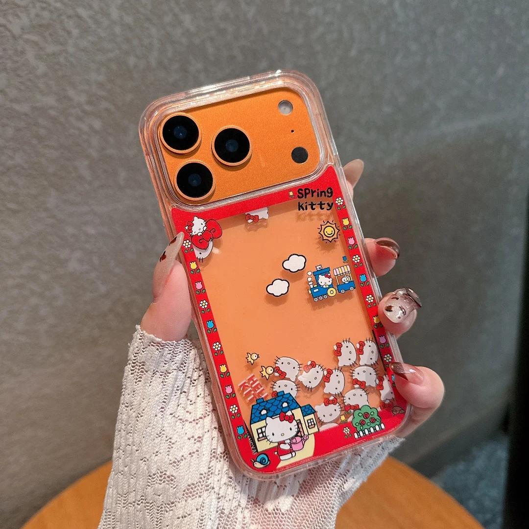 

Cute Red Bow Hello Kitty Cat head Bling Glitter Quicksand Phone Case For iPhone 17 16 15 14 13 12 Pro Max Cartoon Hard Covers