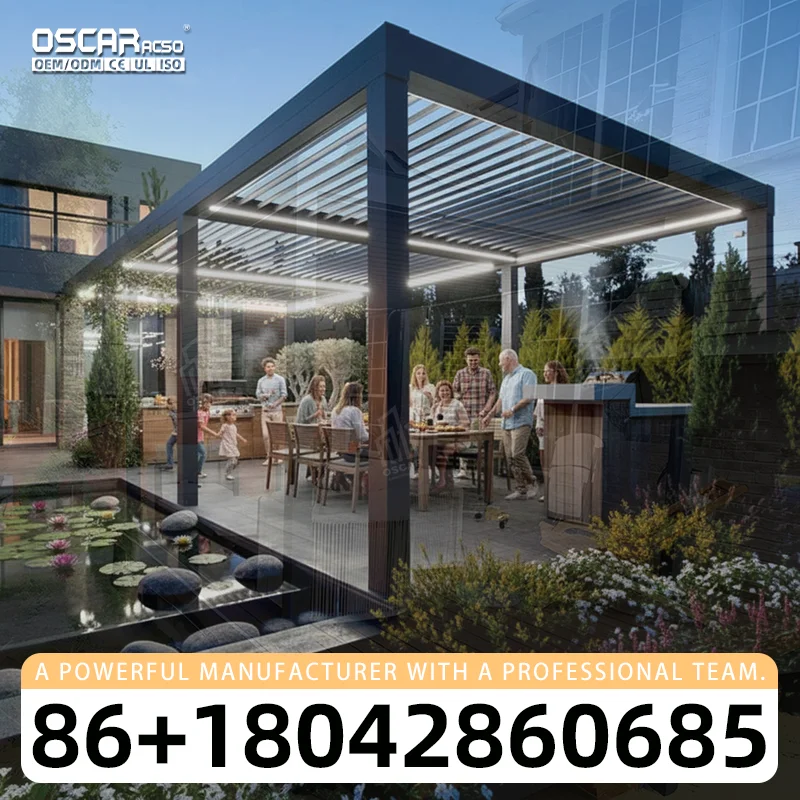 Cubierta para Patio, Toldo Resistente al Agua, Bioclimático, con Techo Abatible, para Jardín, Patio Trasero, Área de Piscina, Pérgola