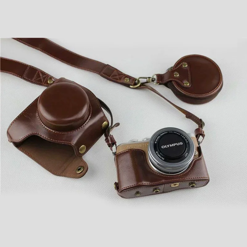 

Pu Leather case Camera bag For Olympus PEN EPL9 E-PL9 E-PL10 14-42EZmm 12-32 Camera protective cover shell With strap Mini Pouch