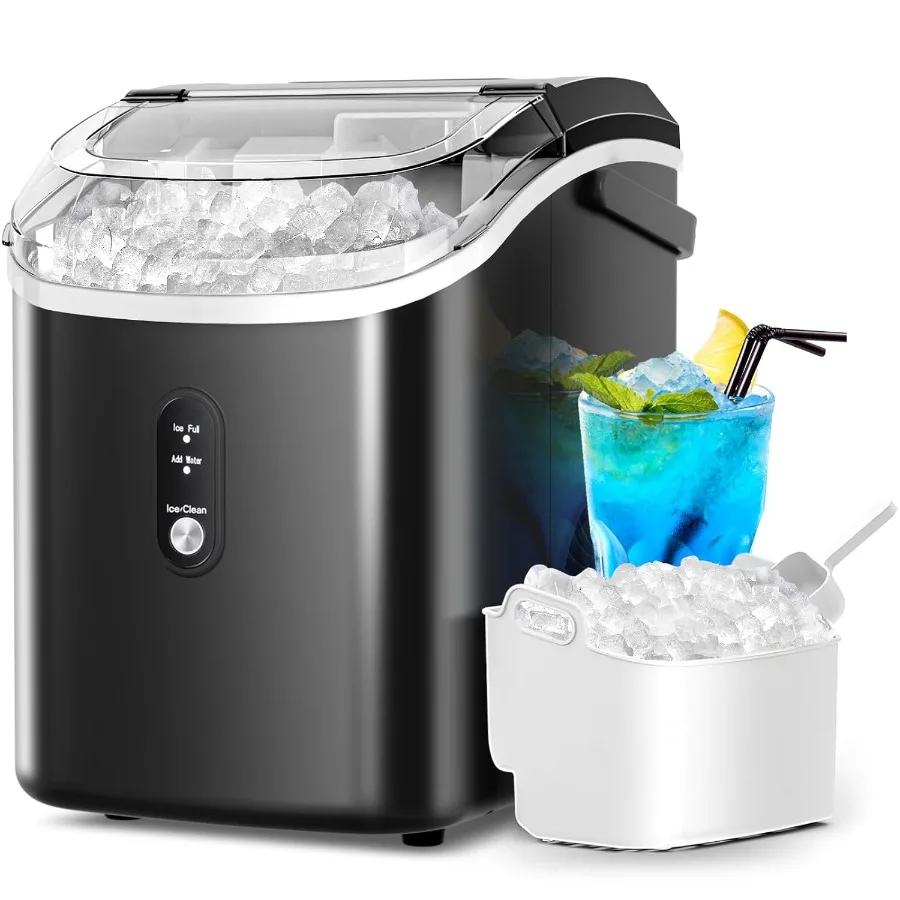 Compact countertop nugget ice maker with selfcleaning function and sonic ice technology producing 35 pounds of ice per 24 hours