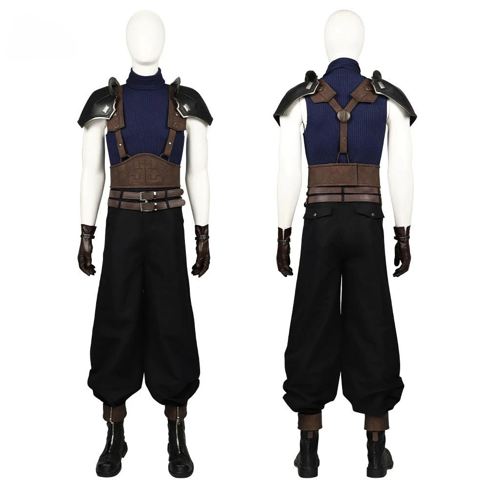 

Final Fantasy VII Remake Zack Fair Cosplay Costume Mens FF7 Zack Uniform Shirt Pants Belt Fullset Outfit Adult Halloween Suit