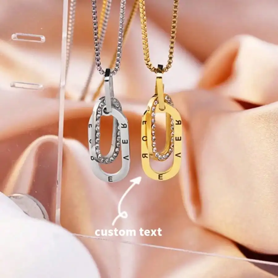 365 Customizable Engraving Geometric Shape Pendant Zircon Necklace Women's Clavicle Chain Exquisite Jewelry Gift