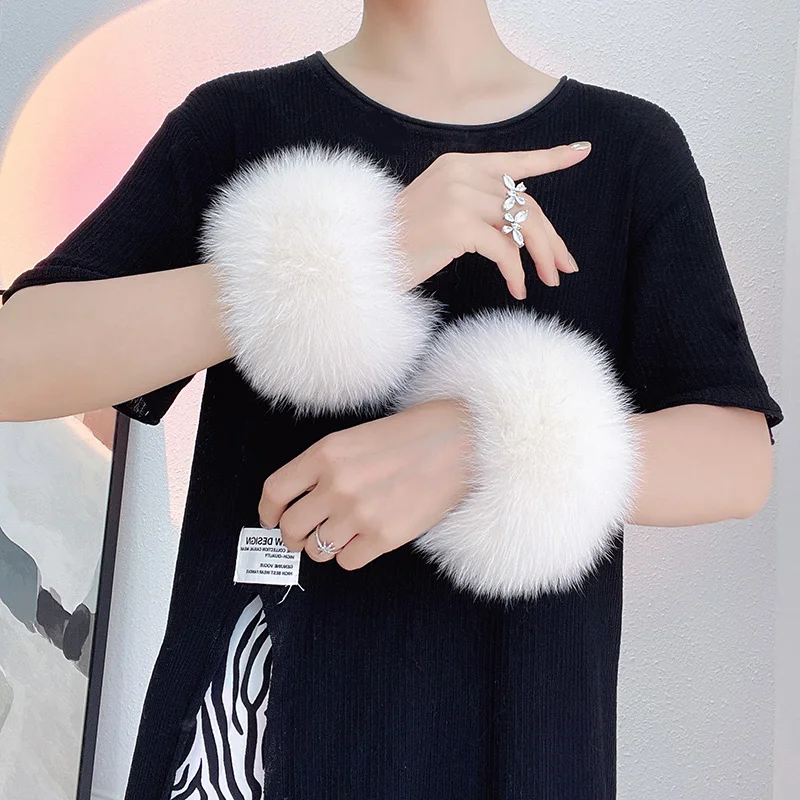 100% Real Fox fur Cuffs Warmer Wrist Cuff Fur Sleeves For Women Coat Genuine Fox fur Arm Cuffs Lady Bracelet Real Fur Wristband