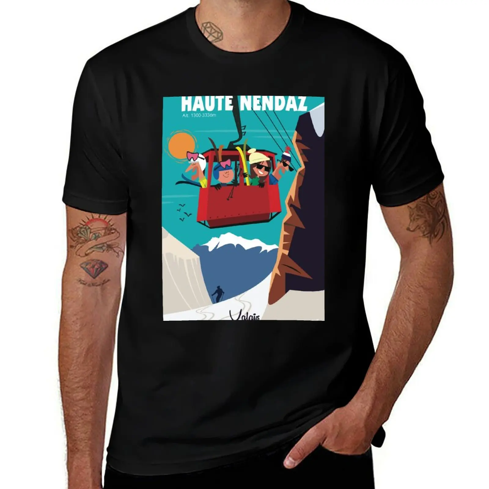 Haute Nendaz ski poster T-Shirt Simple Casual Short Sleeve Cotton T-Shirt