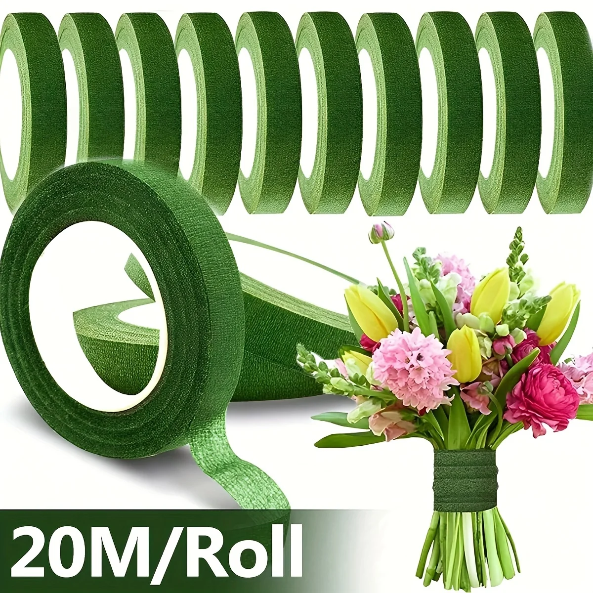 2/5 Rollen florales grünes Klebeband, simuliertes Blumenstrauß-Verpackungsband, handgefertigtes DIY-Garten-Fixierband, universell einsetzbar für den Gartenbau