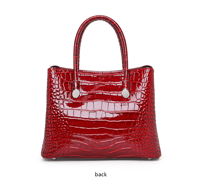 Echte Rindsleder-Handtasche mit Krokodilmuster für Damen, Glänzende Leder-Tragetasche, Tragbare Umhängetasche mit Mehreren Taschen für Pendlerinnen – Detail 11