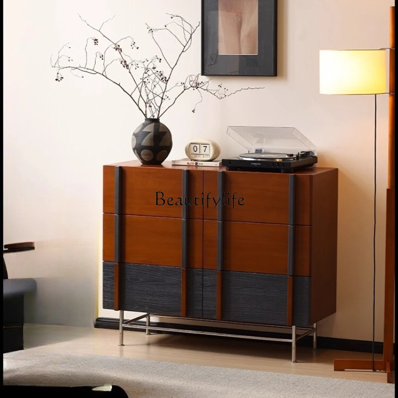 

Medieval six-chest cabinet solid wood living room storage Japanese storage bedroom bedside cabinet