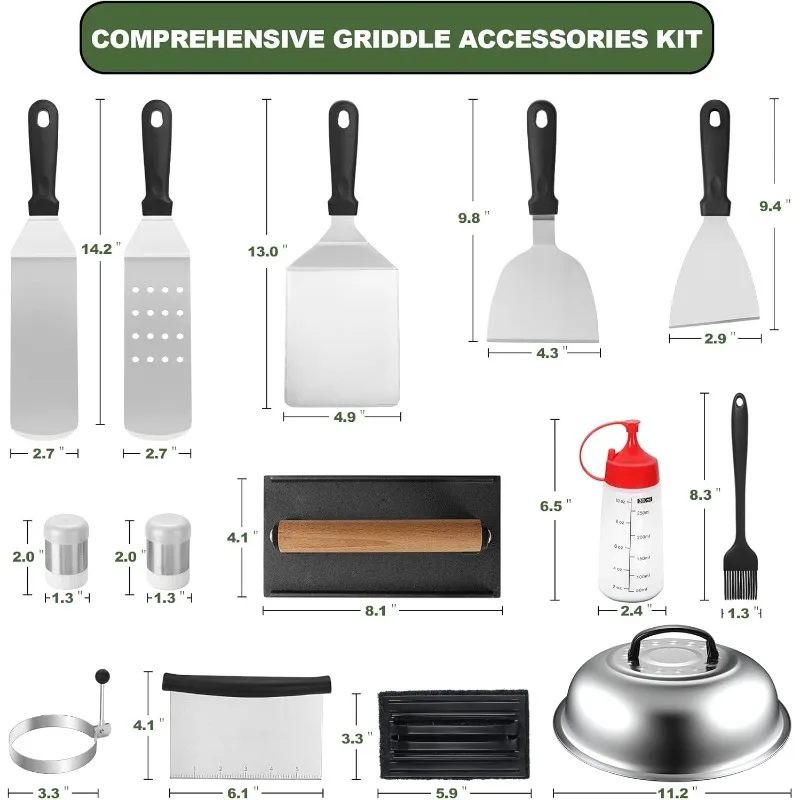 18PCS Griddle Accessories Kit, Flat Top Grill Accessories Set for Blackstone and , Grill Spatula Set with Enlarged Spat