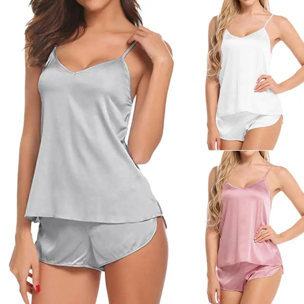 1 Set  Top Short Pants Popular Sexy Low Cut Sleepwear Set Cute Sleepwear Set  Sexy Suspenders Vest Shorts for Home