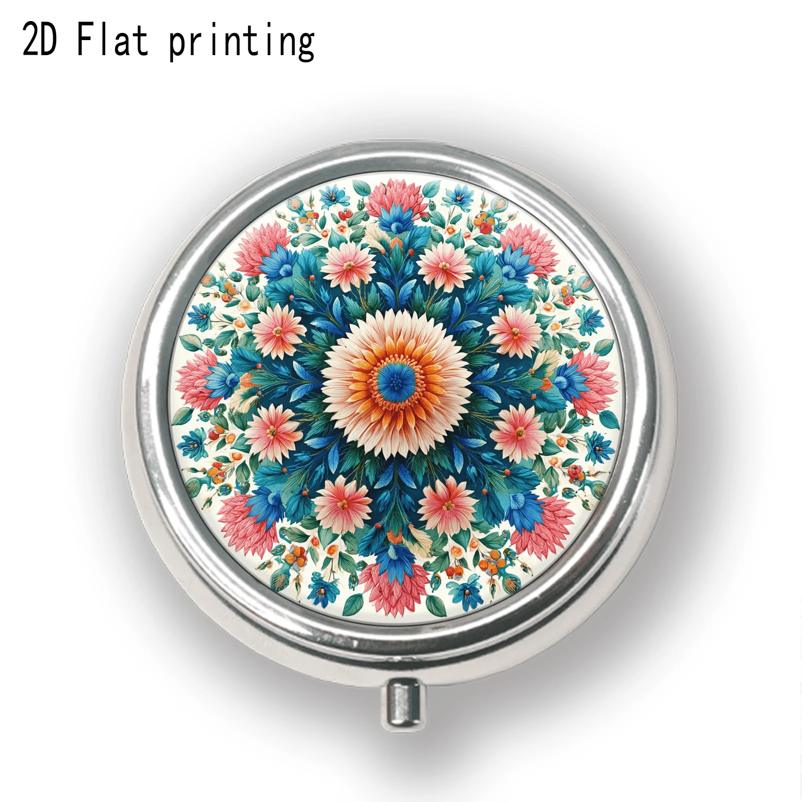 Single pack, flat print, watercolor floral mandala pattern, portable square moisture-proof box, daily travel storage case, storage box for vitamins and supplements, small waterproof jewelry storage box, exquisite choice